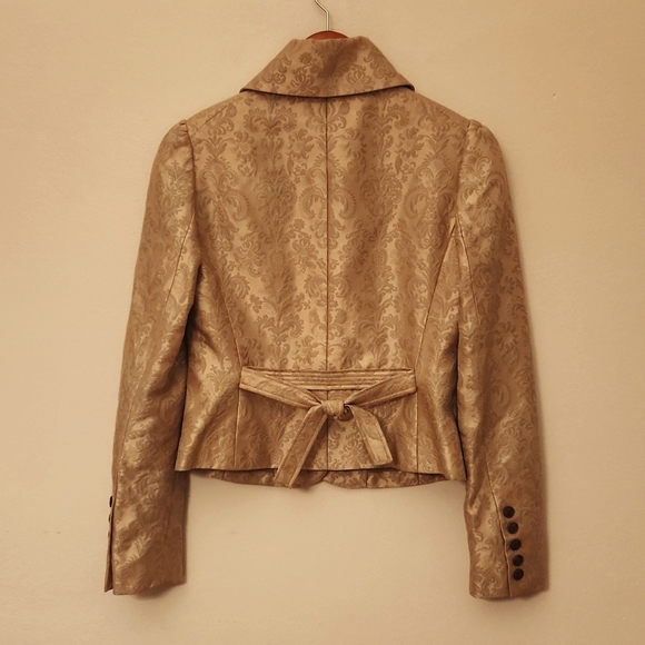 Carlisle gold damask jacquard brocade peplum blazer fit flare skirt suit - Picture 5 of 7